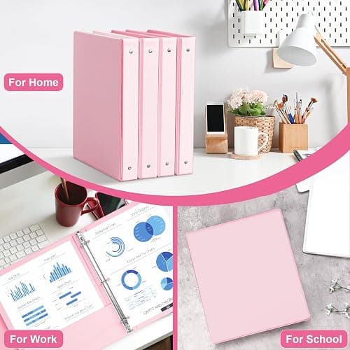1-inch 3 Ring Binder with 2 Interior Pockets, 1'' Basic Binders Holds US Letter Size 8.5'' x 11'' Paper - Versatile Binders for Office, Home, and School Use, 6 Pack (Pink) - Pink thumbnail 6