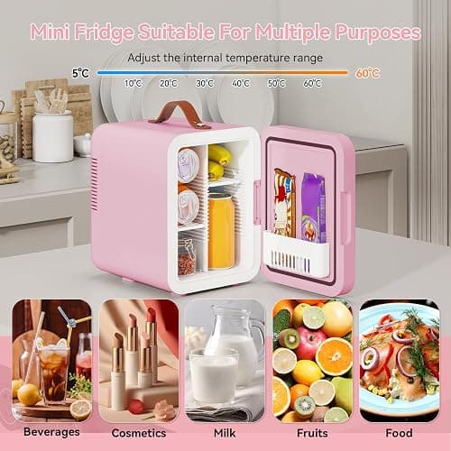 ARTETHYS Mini Skincare Fridge for Bedrooms, 4L Small Car Fridge with LED Mirror, Cooler and Warmer, Beauty Fridges for Home Office, 220V AC/12V DC, Pink thumbnail 6
