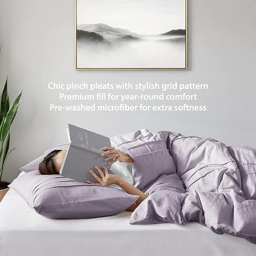 Regency Heights Queen Size Comforter Set Lavender Purple, 3 Pieces Bedding Set, Ultra Soft Prewashed Bed Set, Pinch Pleat All Seasons Lightweight Comforter and Shams thumbnail 3