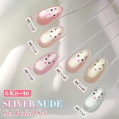 Double Rhythm 6 Colors Cat Eye Gel Polish Set Shimmer Glitter with Magnet Holographic Reflective Magnetic UV Nail Art Kit (6-Kit-46) thumbnail 2