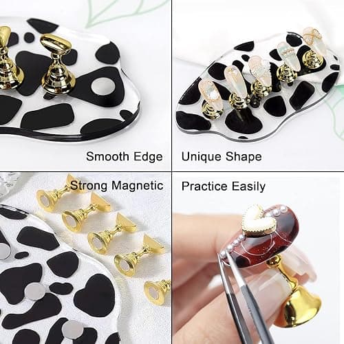 2Set Acrylic Nail Stands for Press on Nail Kit Nail Holder for Painting Nails Golden Alloy Nail Holder Magnetic Nail Display Practice Stand False Nail Tip Stand Nail Art Tool DIY for Homes and Salons thumbnail 3