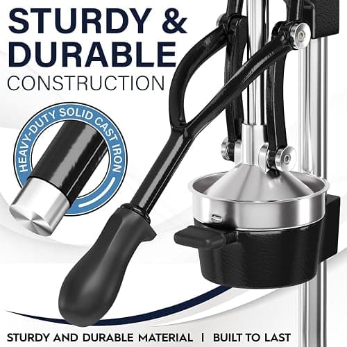 Eurolux Cast Iron Citrus Juicer | Extra-Large Commercial Grade Manual Hand Press | Heavy Duty Countertop Squeezer for Fresh Orange Juice (Bonus Stainless Steel Cup) (Black) thumbnail 3