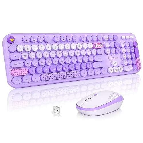 MOFII Wireless Keyboard and Mouse Combo, Cute Colorful Full Size Keyboard and Adjustable Mouse, 2.4GHz Retro Typewriter Keyboard and Mouse Set for PC/Desktop/Laptop/Windows (Purple Colorful) - Image 1