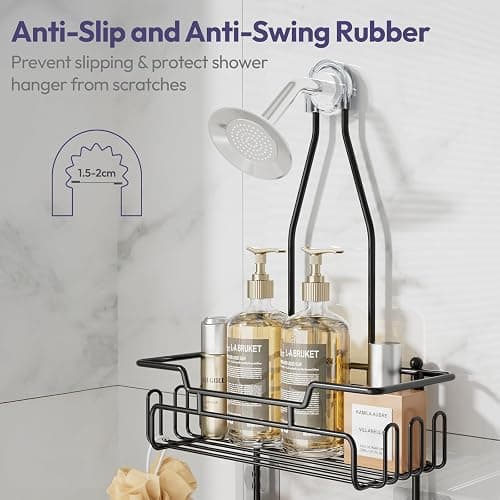 SWTYMIKI Shower Caddy Hanging - Extended Length 3 Tier Rustproof Shower Organizer Hanging, No Drilling Shower Shelves with 16 Hooks & Soap Holder, Anti-Swing Rack, Black thumbnail 5