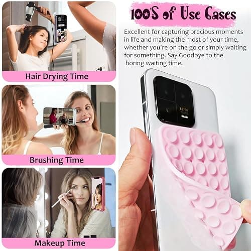 JingJinYY Anteel 2 Pack Double Sided Silicone Suction Cup Phone Case Mount, Hands-Free Strong Grip Silicon Phone Holder for Selfies and Videos, Non Slip Phone Accessories (LightPink&White) thumbnail 6