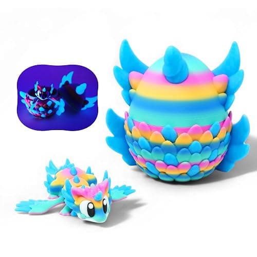 Articulated Dragon with Fantasy Egg – 3D Printed Mythical Creature Gift, Posable Jointed Companion, Collectible Detailed Shelf or Desk Decoration - For Adults (Celestial Glow Dragon + Egg) - Image 1