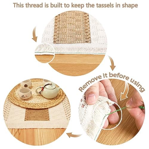 Zology Handmade Boho Placemats Set of 6 - Natural Cotton Burlap and Water Straw Woven Combination Table Mats, Macrame Décor and Farmhouse Style Placemats, for Dining Table Kitchen thumbnail 5