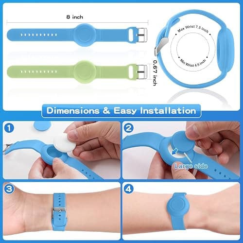 Waterproof Bracelet Compatible with Airtag (1st & 2nd Gen) for Kid, 2 Pack Soft Silicone Hidden Wristband, Lightweight Watch Band Compatible with Apple Air Tag for Child, Grow in Dark Blue & Green thumbnail 5