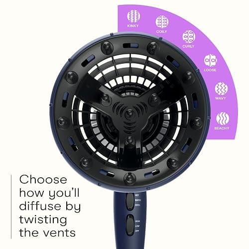 INFINITI PRO CONAIR Hair Dryer with Innovative Diffuser, Enhances Curls and Waves While Reducing Frizz, Dark Blue thumbnail 3