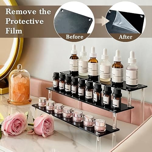 Acrylic Riser Black Acrylic Shelf Riser 3 Tier Perfume Organizer Cologne Display Stand Large Cupcake Stand Shelf for Funko POP Desserts Holder Collection Cosmetic Products Tabletop Use 12"X8"X6" thumbnail 4