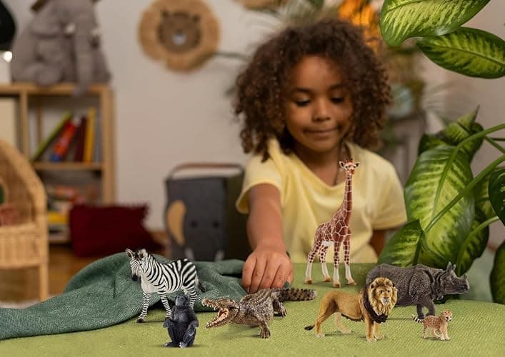 Schleich Wild Life - 7 PC Safari Animals Figurines Set with Lion, Giraffe, Zebra, Monkey, Rhino, Cheetah Cub Toys - Realistic Animal Figures Playset for Boys and Girls Ages 3+ - 77587 thumbnail 2