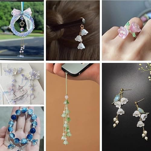LadayPoa 100pcs Glass Bellflower Beads for Jewelry Making Mixed Color Trumpet Flower Beads Gradient Clear Cute Beads for Bracelets Making Aesthetic Beads Charms for DIY Necklace Decoration Gifts thumbnail 4