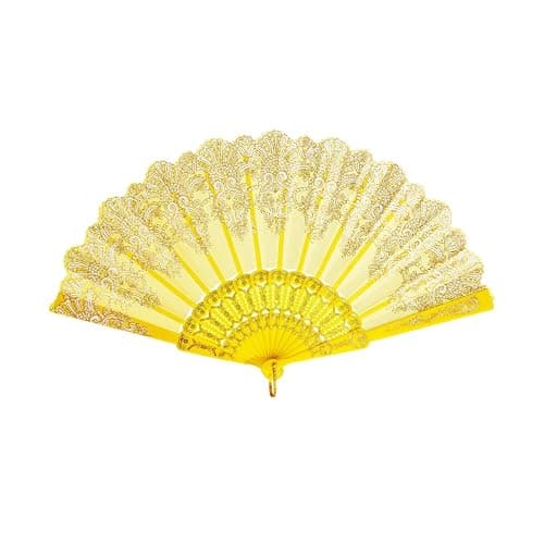 QIRMIZI 10 Pack Folding Handheld Fans,Silk Spanish Fan, Perfect for Weddings, Parties, and Dancing,Yellow thumbnail 7