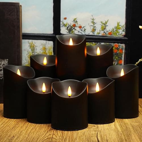 Nimiko Flameless Candles with Remote, Battery Operated Flickering Flameless Candles, LED Candles with Timer 2/4/6/8H, with Realistic LED Candles Set of 9 (D3 x H 3" 4" 5" 6" 7") (Black) thumbnail 6