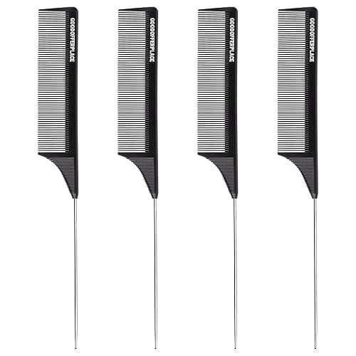 Goodofferplace 4PCS Hair Rat Tail Combs Carbon Parting Rattail Combs Teasing Fine Tooth Comb Metal Pick Detangling Combs Set for Women for Curly,Braiding,Styling Hair(Black) - Image 1