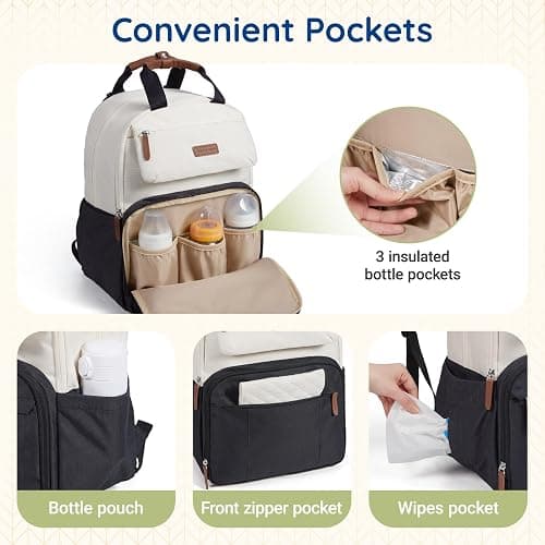 mommore Diaper Bag Backpack Travel Baby Bag with Changing Pad for Mom Dad | Insulated Pockets, Luggage & Stroller Straps, Large Maternity Bag for Newborn Baby Essentials, Hospital & Work, Black thumbnail 6