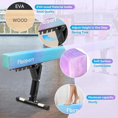 FBSPORT Adjustable Gymnastic Balance Beam 244CM,5 heights Adjustable High and Low Level Floor Beam Highly Stable Gym Practice Training Equipment for Kids thumbnail 3