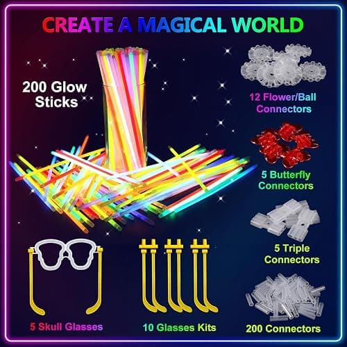 BUDI 467Pcs Glow Sticks Christmas Party Favors New Year Eve Party Supplies for Kids Adult Glow in the Dark 4th of July Accessories Neon Decors Glowsticks Bulk 8 Colors 8" with Connectors for Parties thumbnail 6