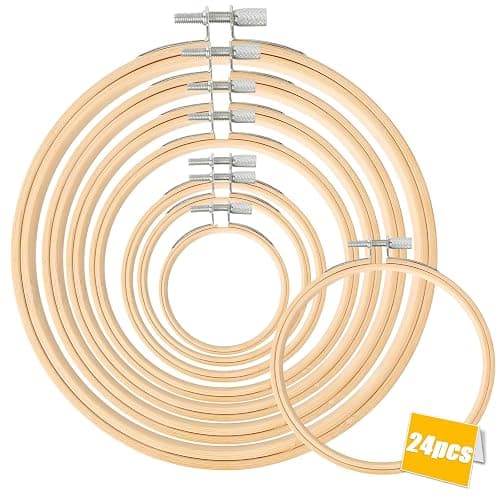 24 PCS Bamboo Embroidery Hoops, 8 Sizes (3.94–11.81 in), 3 per Size, Adjustable Stainless Screws — Cross Stitch Hoops for Embroidery, Needlework, DIY Craft & Wall Decor - Image 1