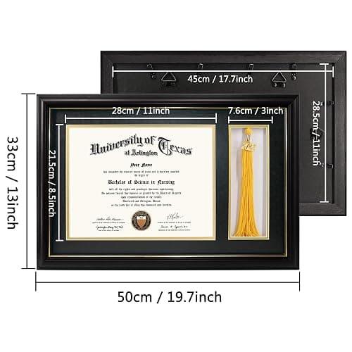 GraduationMall 11x17 Black Wood Diploma Frame with Tassel Holder for 8.5x11 Certificate Document,Real Glass,Black over Gold Mat thumbnail 3
