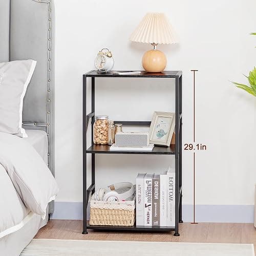 LOAKEKEL Record Player Stand, Vinyl Record Storage Up to 200 Albums, 3 Tier End Table with Removable Dividers, Tall Side Table for Living Room, Bedroom, Black, HETCD010BK1 thumbnail 5