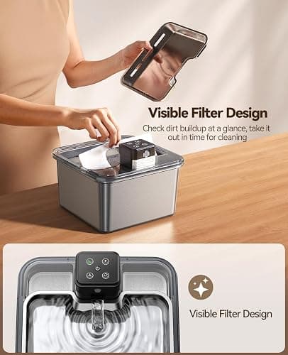 Cat Water Fountain Cordless: [Visual Filter] & [Heavy-Duty Stainless Steel] FEELNEEDY- Premium, Durable Design. 3.2L/108oz, 4000mAh Battery Operated Pet Fountain with Sensor, for Cats and Dogs thumbnail 3