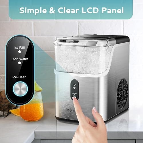 EUHOMY Nugget Ice Makers for Countertop with Ice Scoop & Basket, Self-Cleaning Sonic Pebble/Pellet Ice Maker Machine with 35lbs/24H Soft Ice for Home/Kitchen/Office, Stainless Steel, Silver thumbnail 8