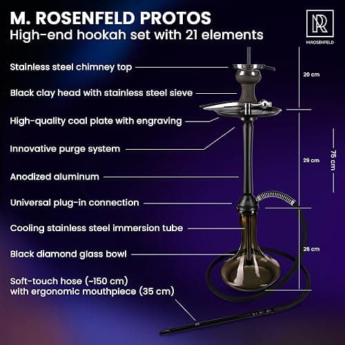Black Hookah Set With Everything PROTOS – 30" Large Hookah with Vertical Purge, Black Hookah Bowl, Glass Vase, 59" Silicone Sisha Hose, and Ergonomic Mouthpiece - Hooka Set 1 Hose thumbnail 6