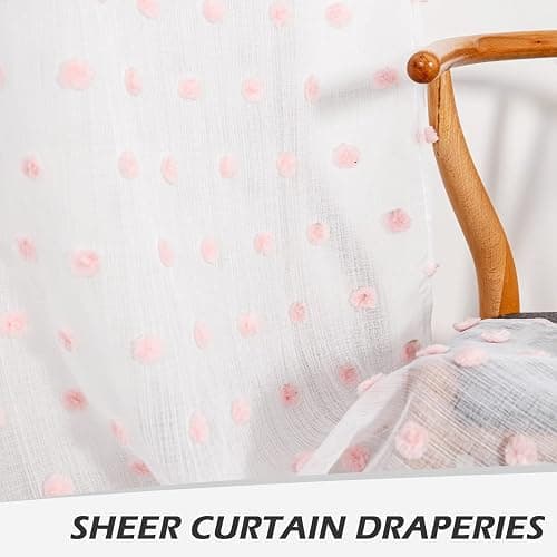 MYSKY HOME Pom Pom Sheer Curtains for Girls Bedroom Pink Curtains for Nursery 84 Inch Long Living Room Curtains 2 Panels Light Filtering Rod Pocket Semi Window Drapes 52 x 84 inch - 52"W x 84"L (Pack of 2) - Pink Pom Pom thumbnail 5