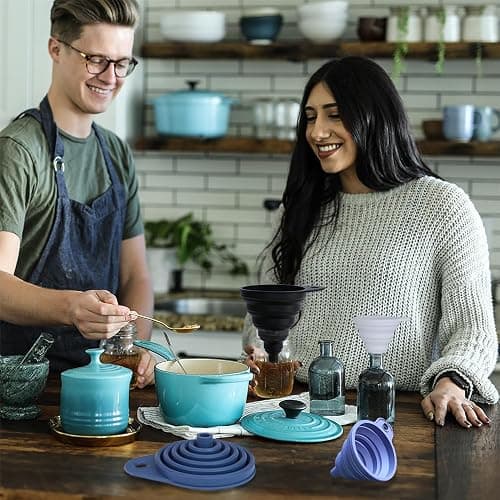 KongNai Silicone Kitchen Funnel Set of 4 | Funnels for Kitchen Use, Food Grade Silicone Funnel，Ccollapsible Funnel Different Size Large and Small thumbnail 7