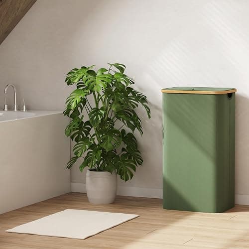 Lifewit 100L Laundry Basket with Lid, Clothes Hampers for Laundry with Bamboo Handles and A Removable Bag, Large Foldable Laundry Hamper for Bedroom, Bathroom, Dorm, Laundry Room, Green thumbnail 8