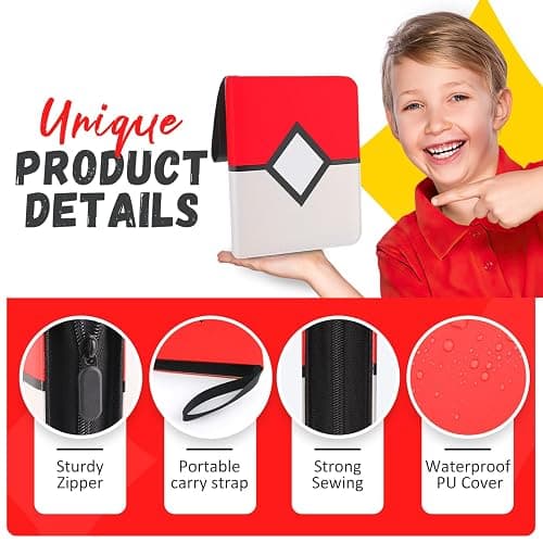 Trading Card Binder 4-Pockets, Card Binder Fits 400 Cards with 50 Removable Sleeves, Card Folder for MTG, TCG, Game Cards & Sports Cards-Red thumbnail 4