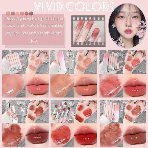 Gireatick 6 Colors Jelly Glossy Lipstick, 6Pcs Nude to Red Mirror Hydrating Lip Gloss, Long Lasting Moisturizing Tinted Lip Balm, Plumping Water Lip Glaze, Waterproof Long Lasting Lip Beauty Makeup thumbnail 4