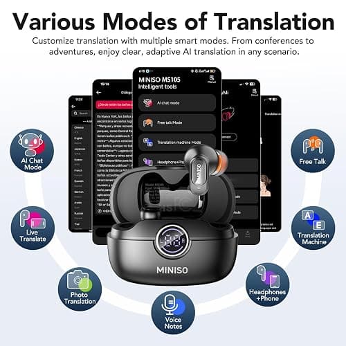 MINISO MS105 AI Translation Earbuds Real Time, Translator Earbuds Support 134 Languages with APP, Bluetooth 6.0 Translator Headphones Compatible with iOS & Android, for Travel Business thumbnail 4