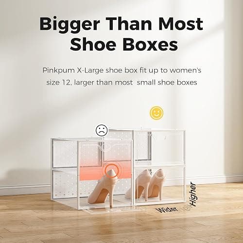 Pinkpum 15 Pack X-Large Shoe Storage Boxes Fit US Size 11, Shoe Organizer for Closet Clear Plastic Stackable Shoe Dispaly Case Holder Bins, Sneaker Storage for Sneakerheads White for Home and Family thumbnail 4