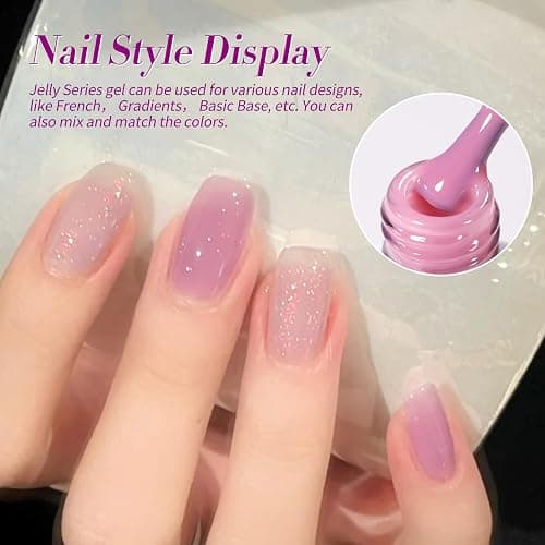 BORN PRETTY Jelly Purple Gel Nail Polish Transparent Sheer Pink Grape Purple Shimmer Glitter Jelly Gel Polsih Nail Art Manicure DIY at Home 6PCS thumbnail 5