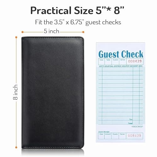 Server Book with 2 Zipper Pockets, Leather Server Books for Waitress, Waiter Book, Sturdy Waitress Book with Money Pocket and Zipper, Servers Book Waitress Accessories Server Apron, Leopard Print thumbnail 5