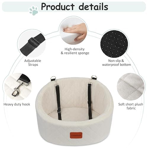 Lealchum Dog Car Seat for Small Dogs,Comfy Pet Travel Car Bed with 2 Clip-On Leashes,Fully Removable & Washable,Non-Slip Base with Seatbelt Channle,Easy to Install (Beige, Small) - Beige - Small thumbnail 3