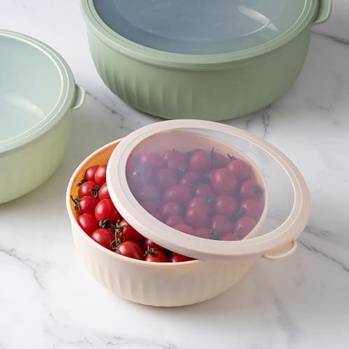 COOK WITH COLOR Prep Bowls with Lids- Wide and Deep Nesting Plastic Small Mixing Bowl Set with Lids, 12 Piece Set - Wide Bowls, Mint/Pink thumbnail 2