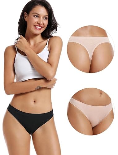 voenxe Seamless Women Underwear Thongs,No Show Ladies Thong,No Line Workout Breathable Comfortable Panties,Soft Undies,5-Pack thumbnail 3