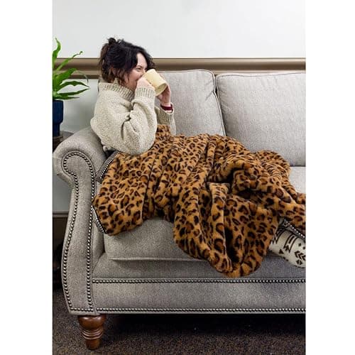 Ariat Snuggle Leopard Blanket, 50" x 60" | Lightweight Comfy Soft Cozy Warm Fluffy Throw Blanket in Beautiful Gift Box thumbnail 2