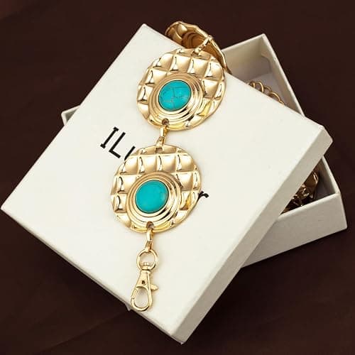 ILuvatar Waist Chain Women's Metal Dress With Sweater Gold Retro Turquoise Stone Punk Belt Concho Western Belts thumbnail 6