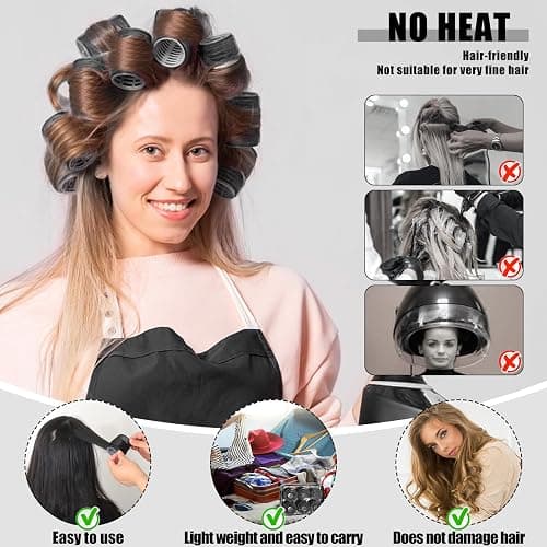 4 Sizes Self-Grip Hair Rollers Set - 50 Pcs Jumbo Curlers for Long, Short Hair and Bangs (25mm, 36mm, 48mm, 60mm) With Clips, Black thumbnail 5