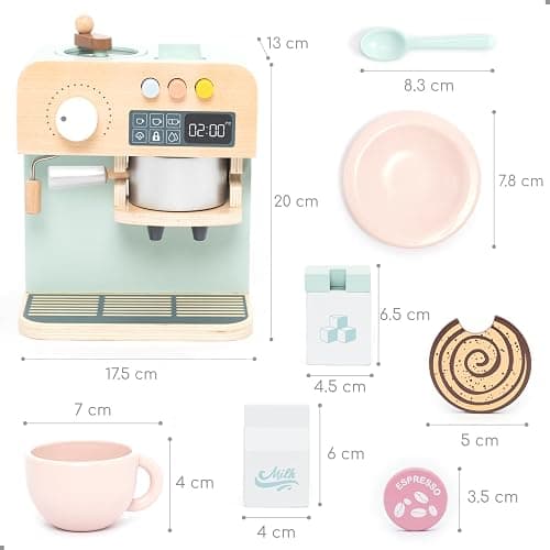 UMU® Macchina da caffè in legno – Accessori da cucina – Gioco di ruolo – Servizio da caffè personalizzabile per bambini dai 3 anni in su thumbnail 2