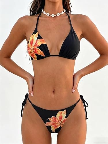 MakeMeChic Women's Polka Dots Triangle Thong Bikini Sets Floral Cute Bathing Suit Swimsuits thumbnail 5
