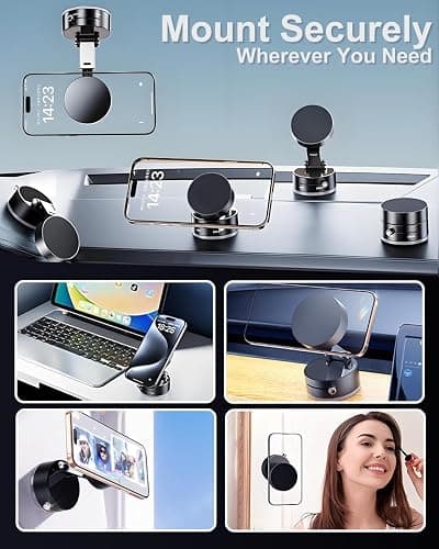 JingJinYY Vacuum Suction Magnetic Phone Holder, 2025 Upgraded Foldable and Retractable Magnetic Mount, A Movable Vacuum Suction Cup Car Phone Stand for Cars/Gyms/Mirrors/Smooth Surface (White) thumbnail 6