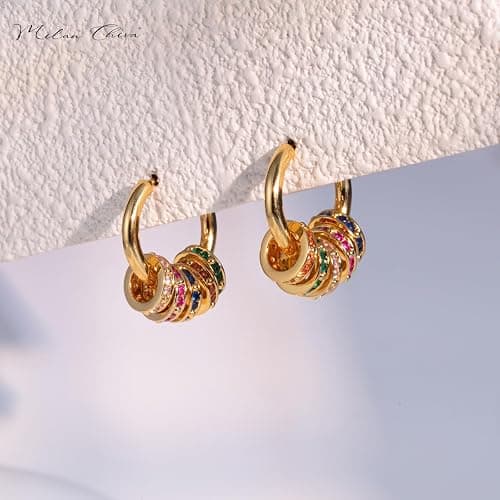 Milan Chiva 14K Gold Plated Small Huggie Dangle Earrings for Women Lightweight Trendy Heart Dainty Jewelry for Women thumbnail 4