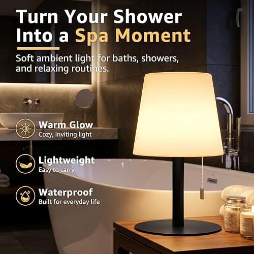 uuffoo Shower Lamp Rechargeable Cordless Light Waterproof for Bathroom Spa | Portable Battery Operated Table Lamp RGB Mood Lighting LED Night Light for Patio kitchen Camping (Black) thumbnail 2