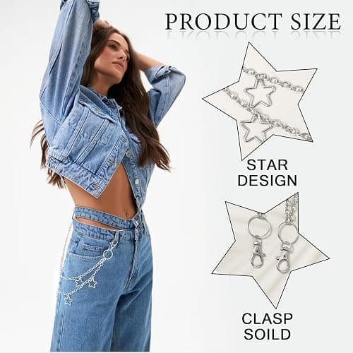 Jean Chain Star Punk Wallet Chain with Lobster Clasps Cool Trousers Pants Chains Belt Key Chains Adults Hip Hop Pocket Chains Rock Gothic Y2k Accessories for Men Women thumbnail 3