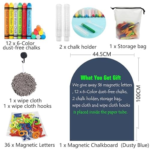 LACQWO Magnetic Arch Wall Decal 39.3"x17.5" Chalkboard Contact Paper Peel and Stick Self Adhesive Magnetic Wall Board Sticker with 36 Magnet Letters for Kid Chalk Board Wallpaper Roll (Dusty Blue) thumbnail 4